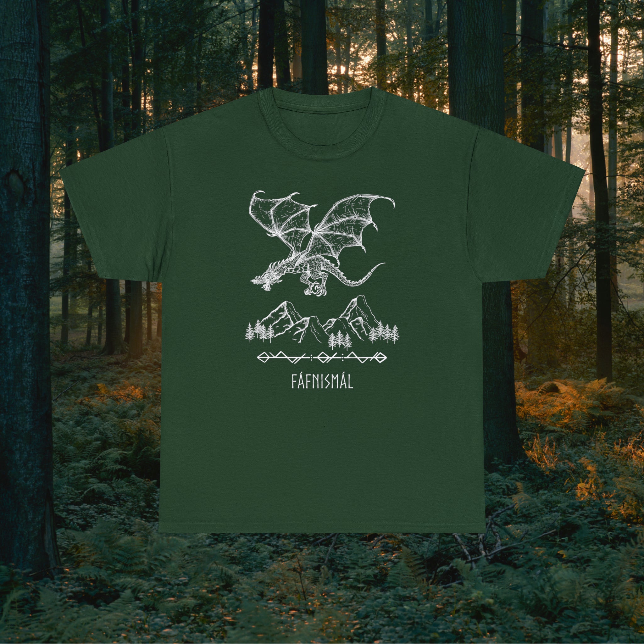 Fáfnismál Unisex Heavy Cotton Tee T-Shirt Printify Forest Green S 