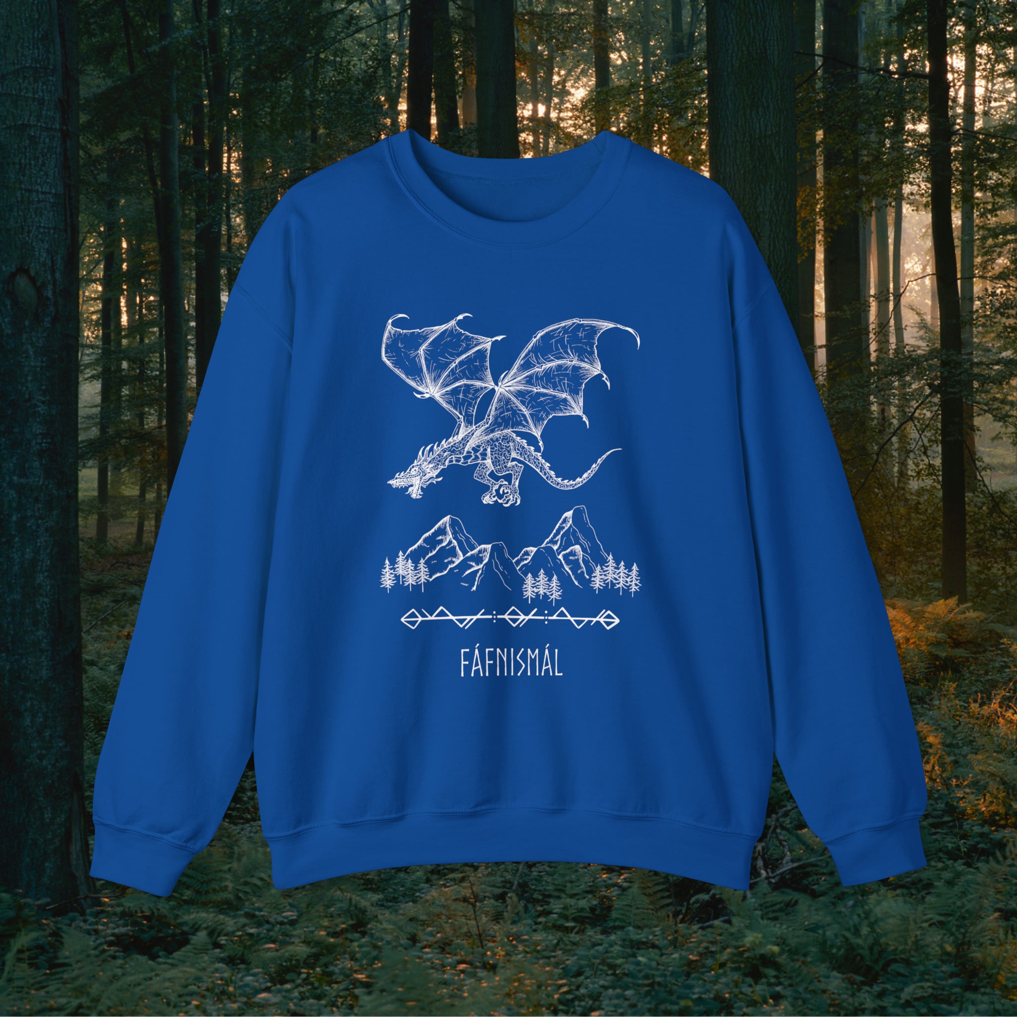 Fáfnismál Crewneck Unisex Sweatshirt Sweatshirt Printify S Royal 