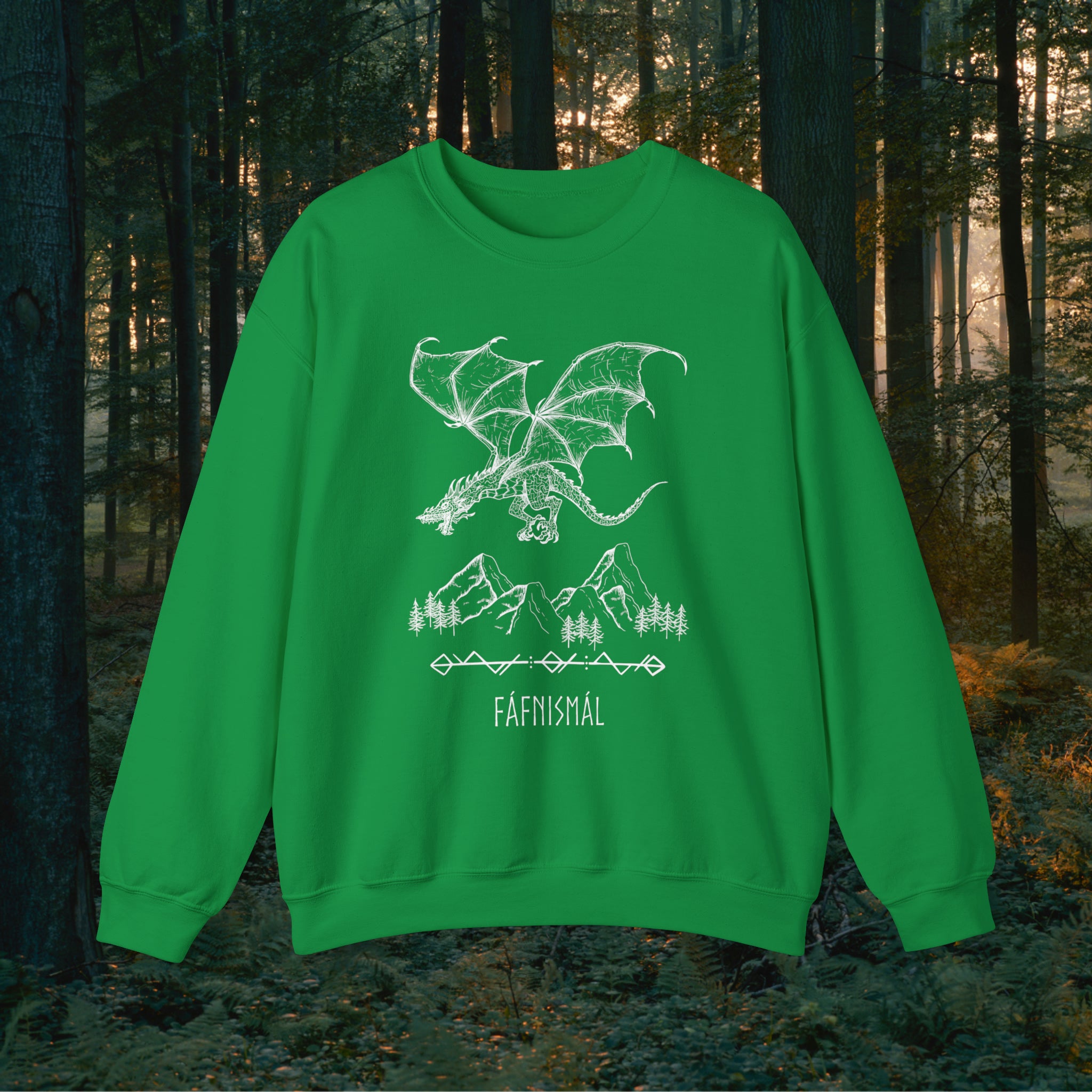 Fáfnismál Crewneck Unisex Sweatshirt Sweatshirt Printify S Irish Green 