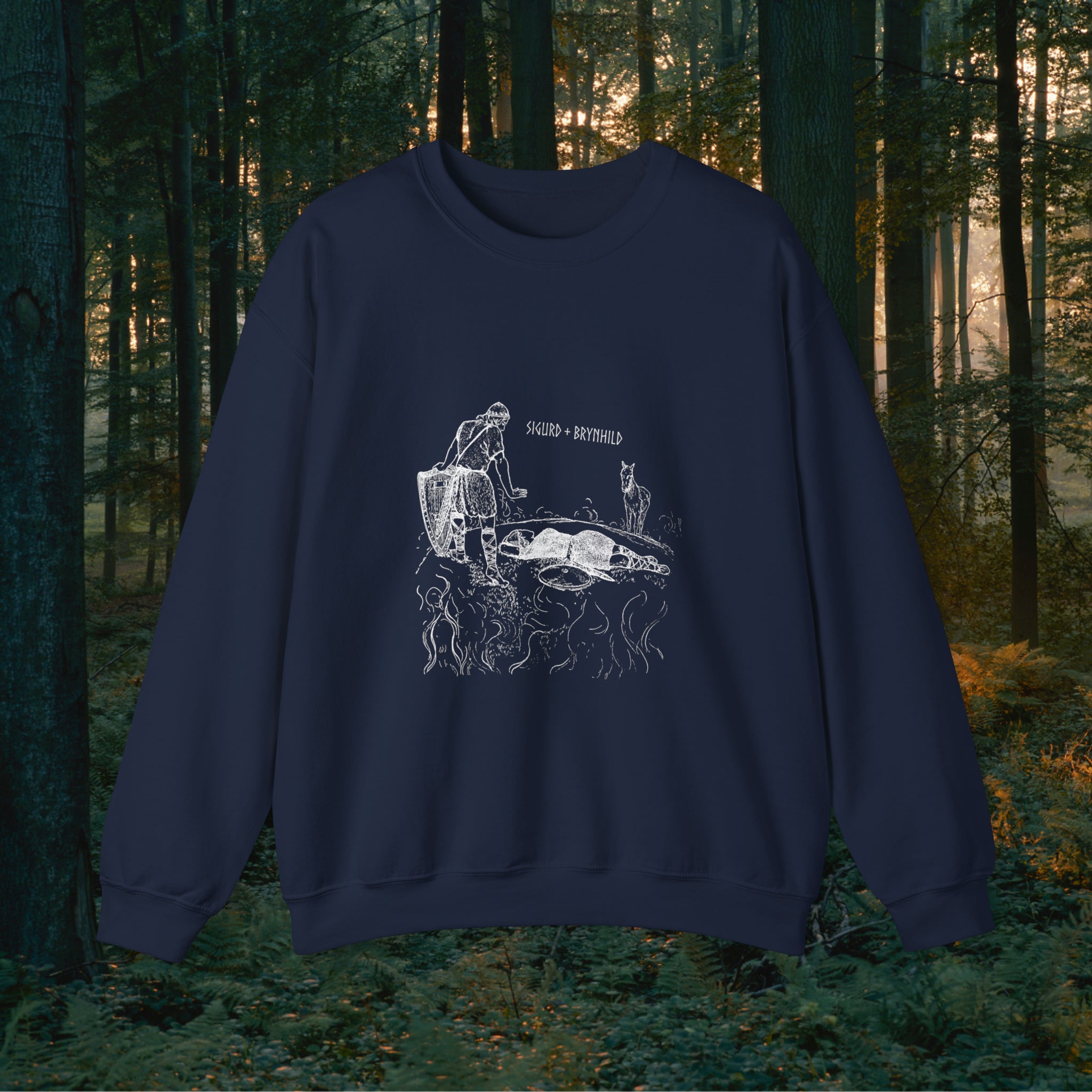 Sigurd + Brynhild Crewneck Unisex Sweatshirt Sweatshirt Printify S Navy 