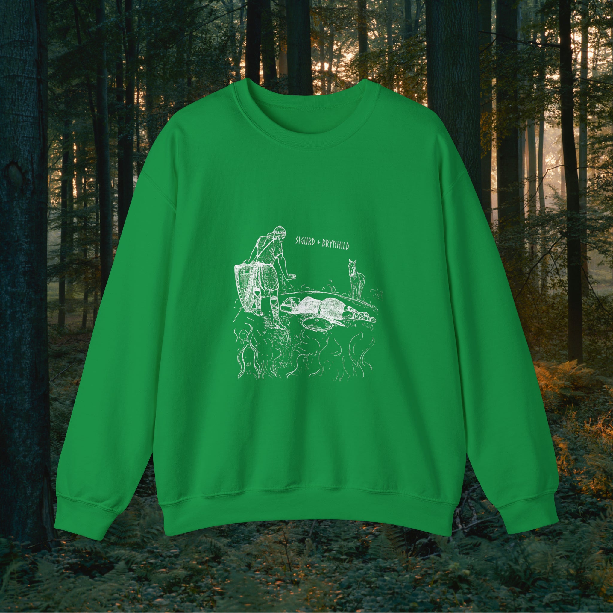 Sigurd + Brynhild Crewneck Unisex Sweatshirt Sweatshirt Printify S Irish Green 