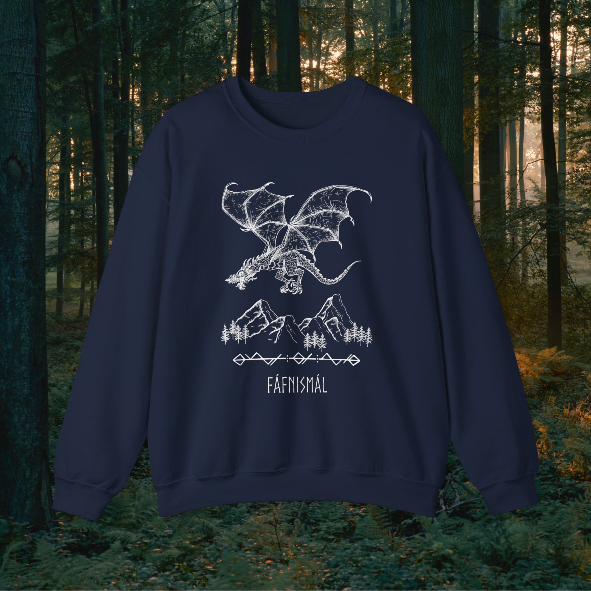 Fáfnismál Crewneck Unisex Sweatshirt Sweatshirt Printify S Navy 