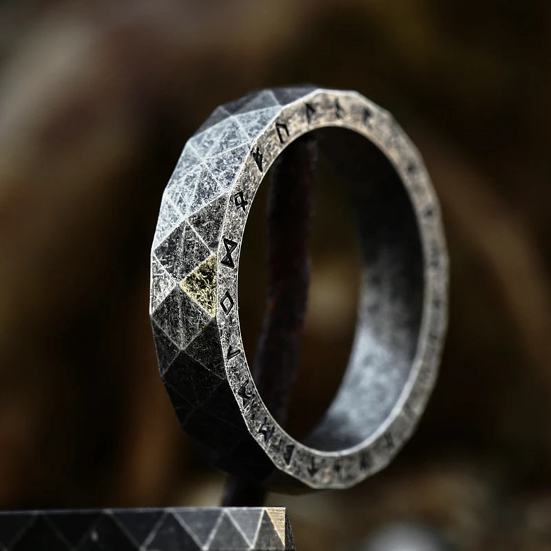 Minimalist Hexed Elder Futhark Nordic Rings  The Pagan Trader Retro 7 