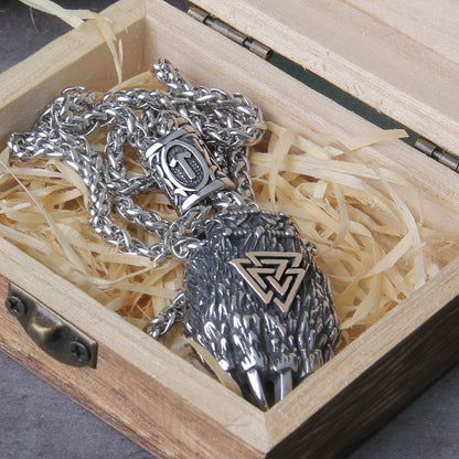 Valknut Tiwaz Engraved Bear Claw Necklace - Wheat Chain & Leather Viking Amulet 0 The Pagan Trader Chain Silver 50cm