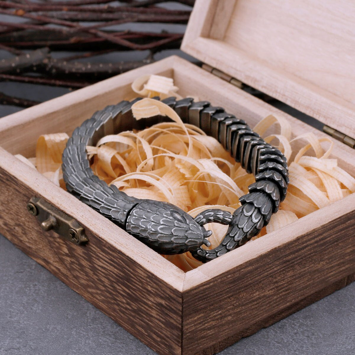 Detailed craftsmanship on Jormungandr Bracelet, inspired by the colossal world serpent of Norse mythology.
