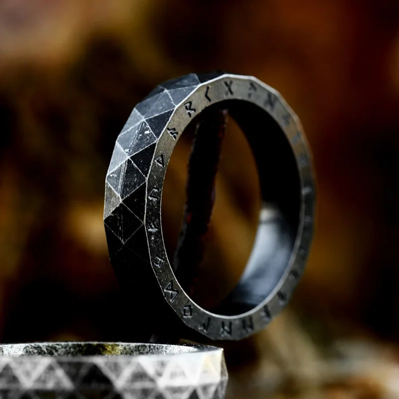 Minimalist Hexed Elder Futhark Nordic Rings  The Pagan Trader Black 7 