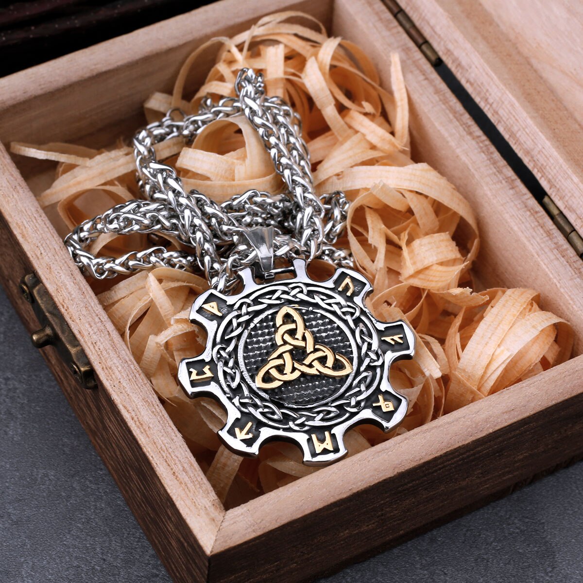 Celtic Knot & Rune Cog Necklace 0 The Pagan Trader Gold  