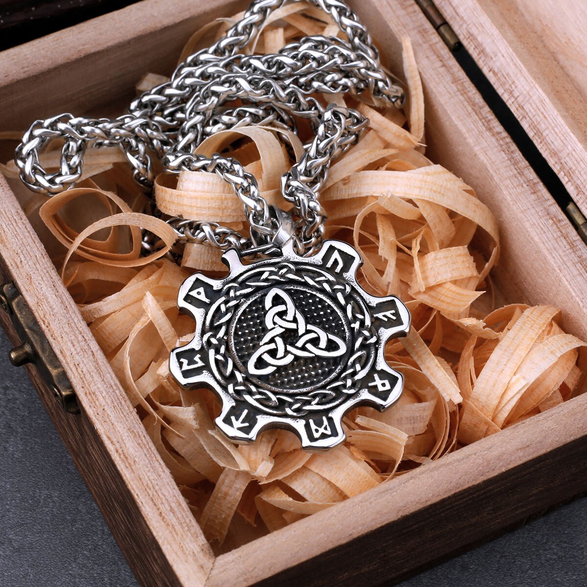Celtic Knot & Rune Cog Necklace 0 The Pagan Trader Silver  