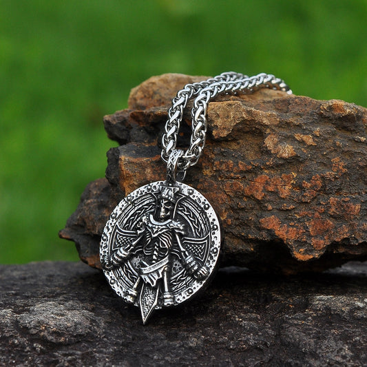 Old Norse Celtic Fused Jewelry Piece - Image Displays the Front Side of the Pendant which Bears the Etching of an Undead Draugr from Old Norse Mythology and Folklore | Front Image
