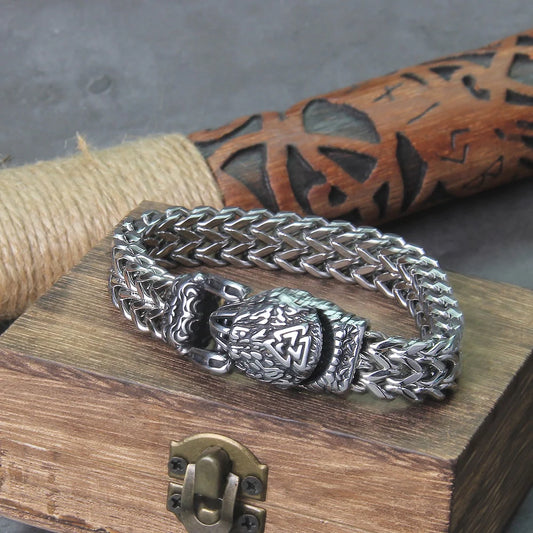 An Old Norse & Viking Inspired Jewelry Bracelet piece - The bear claw acts as the clasp for the jewellery piece and bears the Valknut Symbol etched into the claw