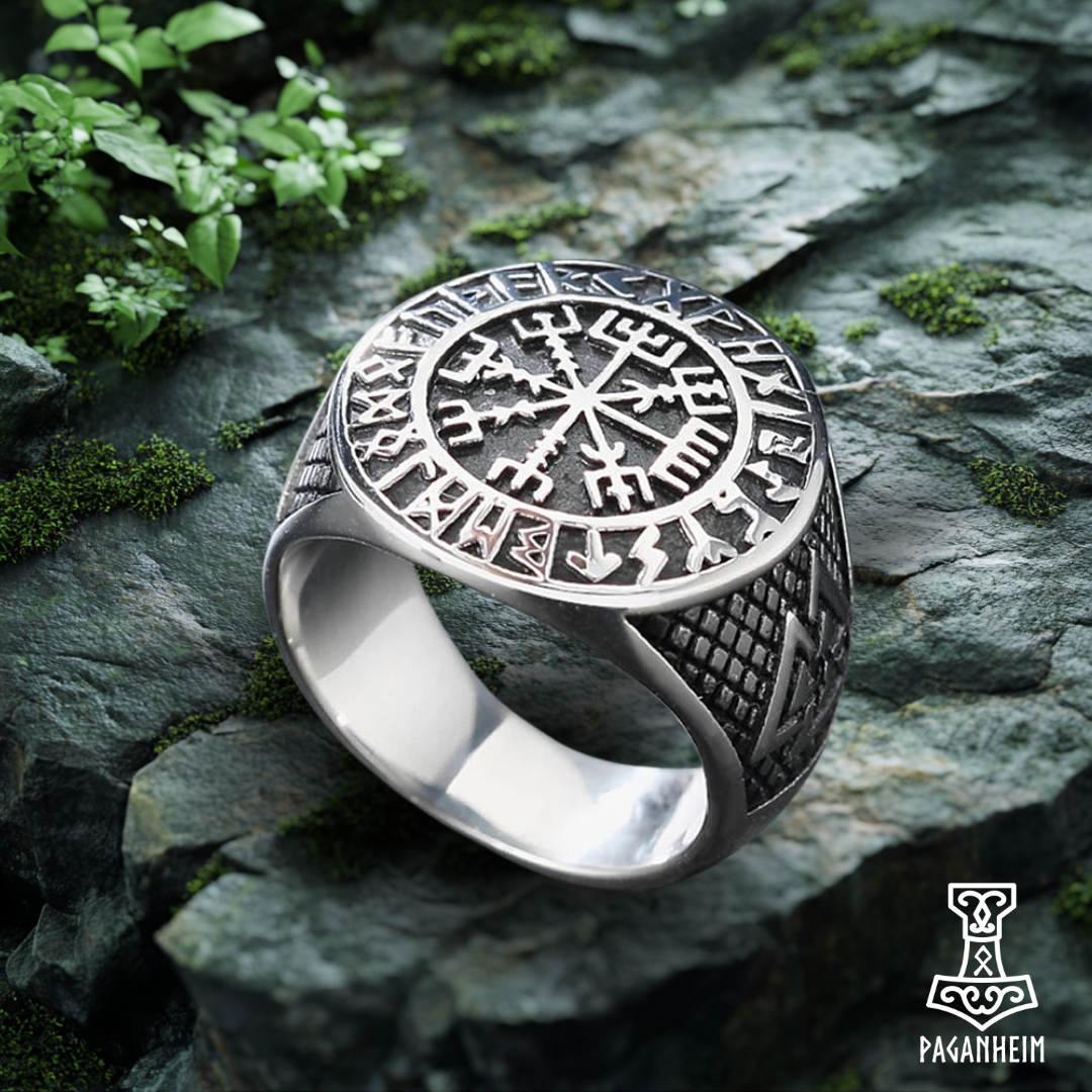 Vegvísir and Valknut Stainless Steel Norse Viking Rings