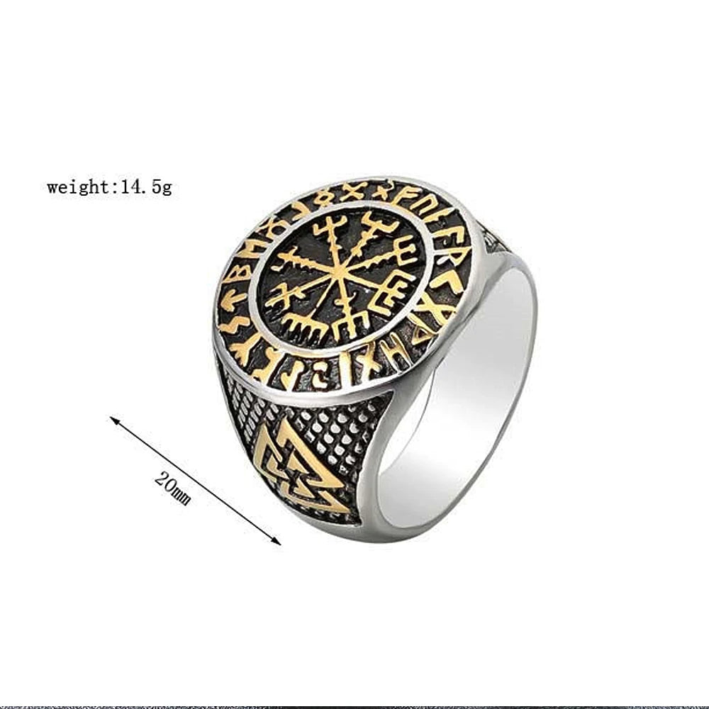 Vegvísir and Valknut Stainless Steel Norse Viking Rings