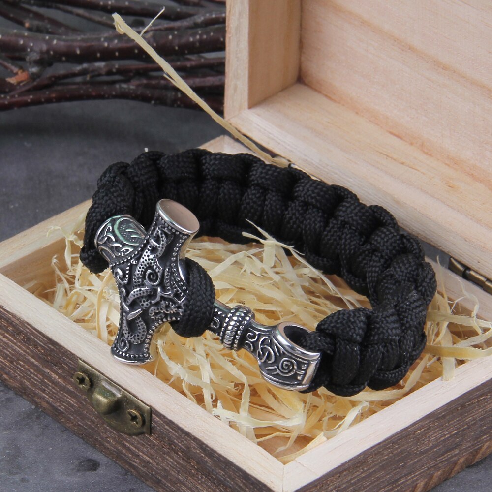 Ansuz Mjölnir Bracelet - Handcrafted Thor's Hammer Paracord Wristband 0 The Pagan Trader   