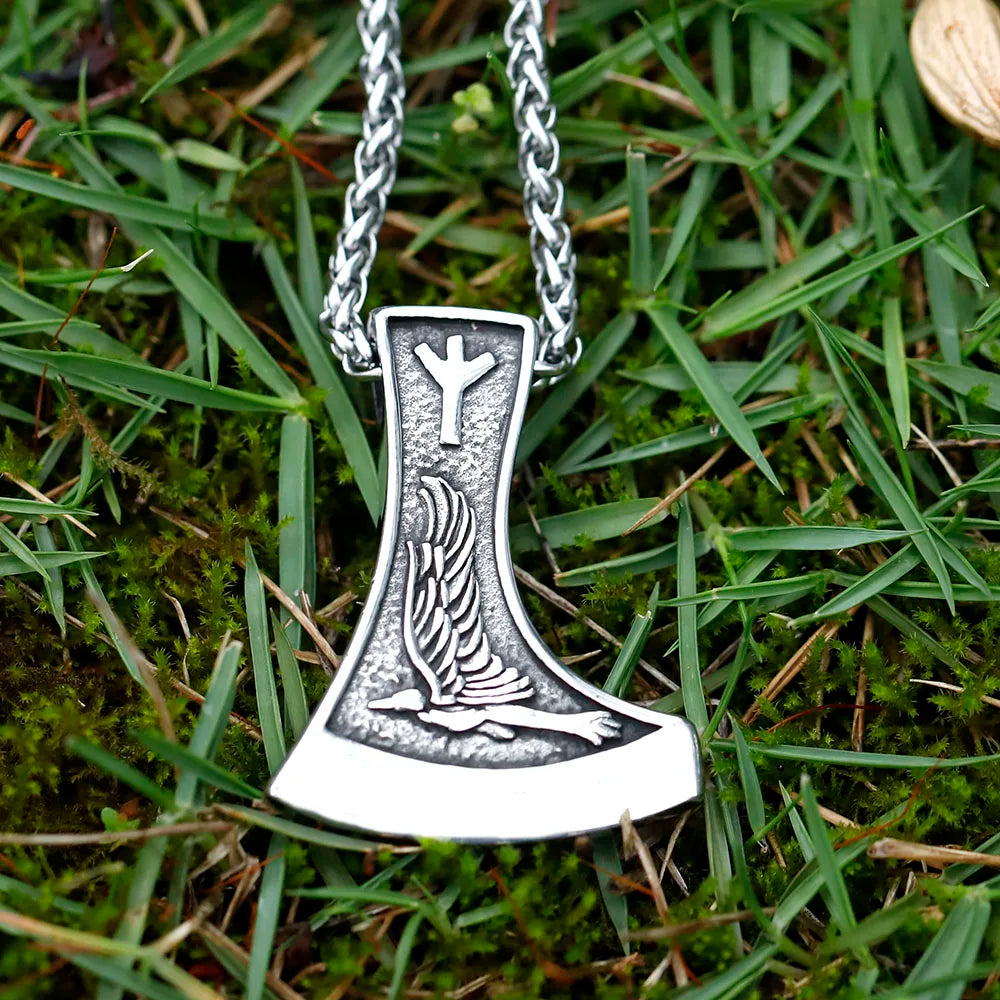 Double-sided Dane axe pendant with Othala rune and Algiz rune.