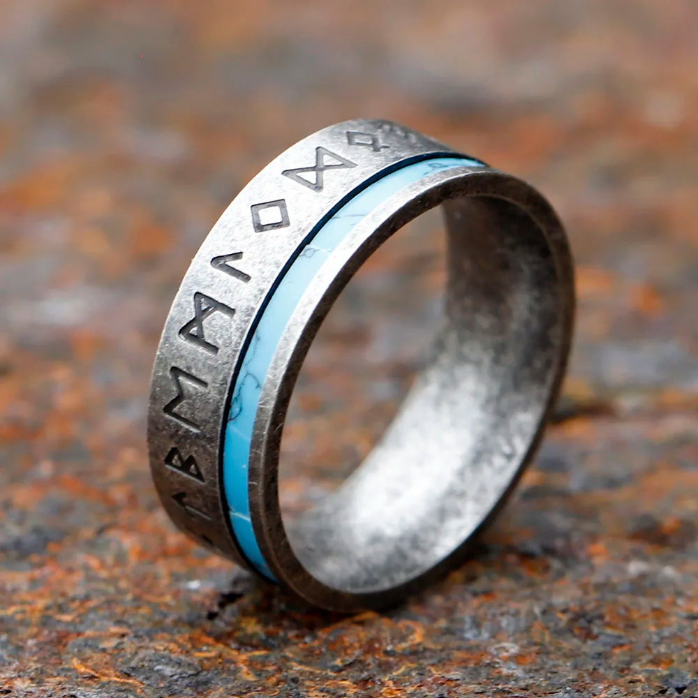 Blue Rimmed Elder Futhark Rune Viking Ring  The Pagan Trader   