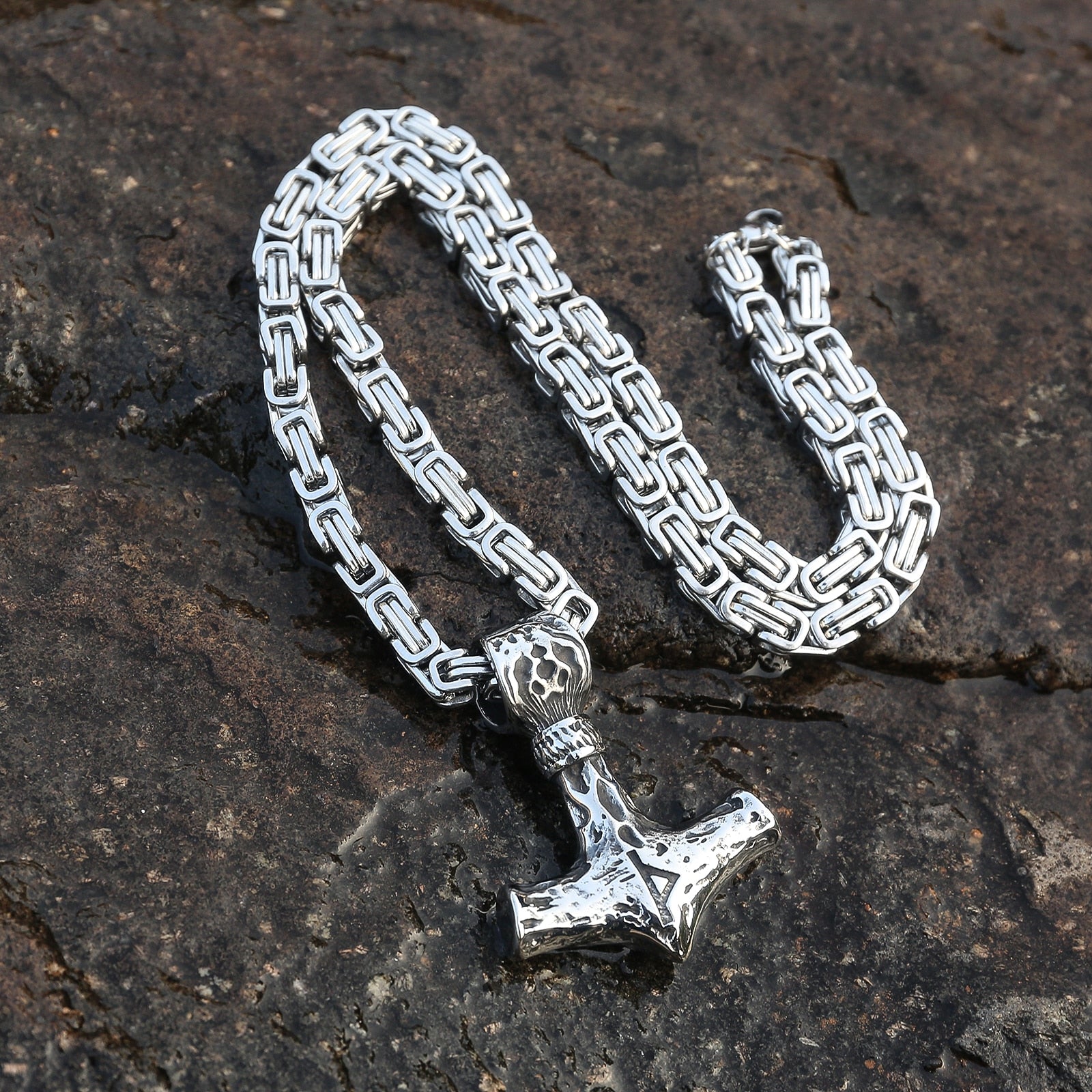 Thurisaz Mjölnir - Byzantine & King Chain Linked Nordic Amulet 0 The Pagan Trader Byzantine Chain  