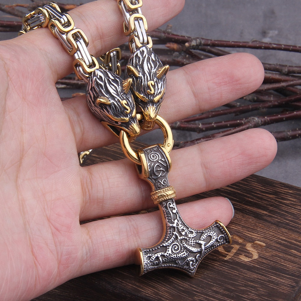 Wolf & Serpent Clasped Mjölnir Amulet 0 The Pagan Trader Wolf 50cm 