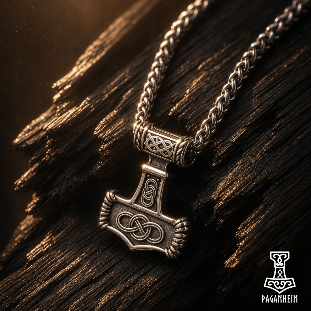Pendant shaped like Thor’s hammer with Celtic knot engravings