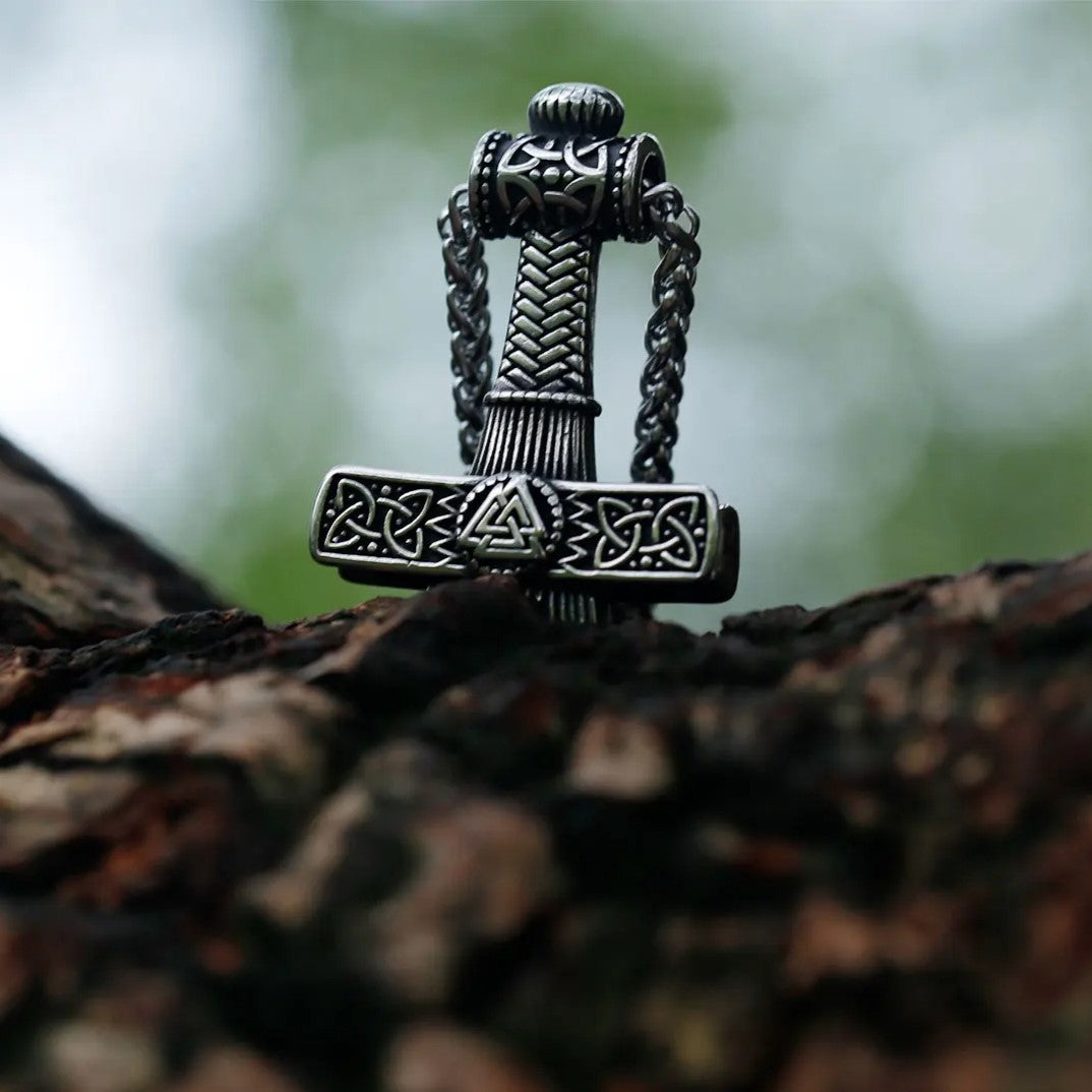 Mjölnir Valknut Talisman: Silver & Gold Norse Thor's Hammer  The Pagan Trader   