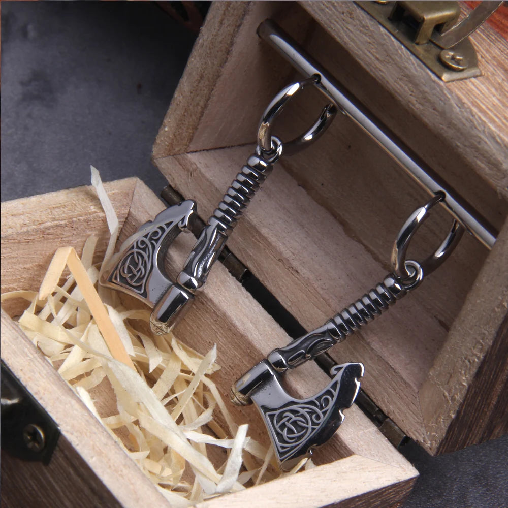 Celtic-Norse battle axe earrings with intricate blade designs