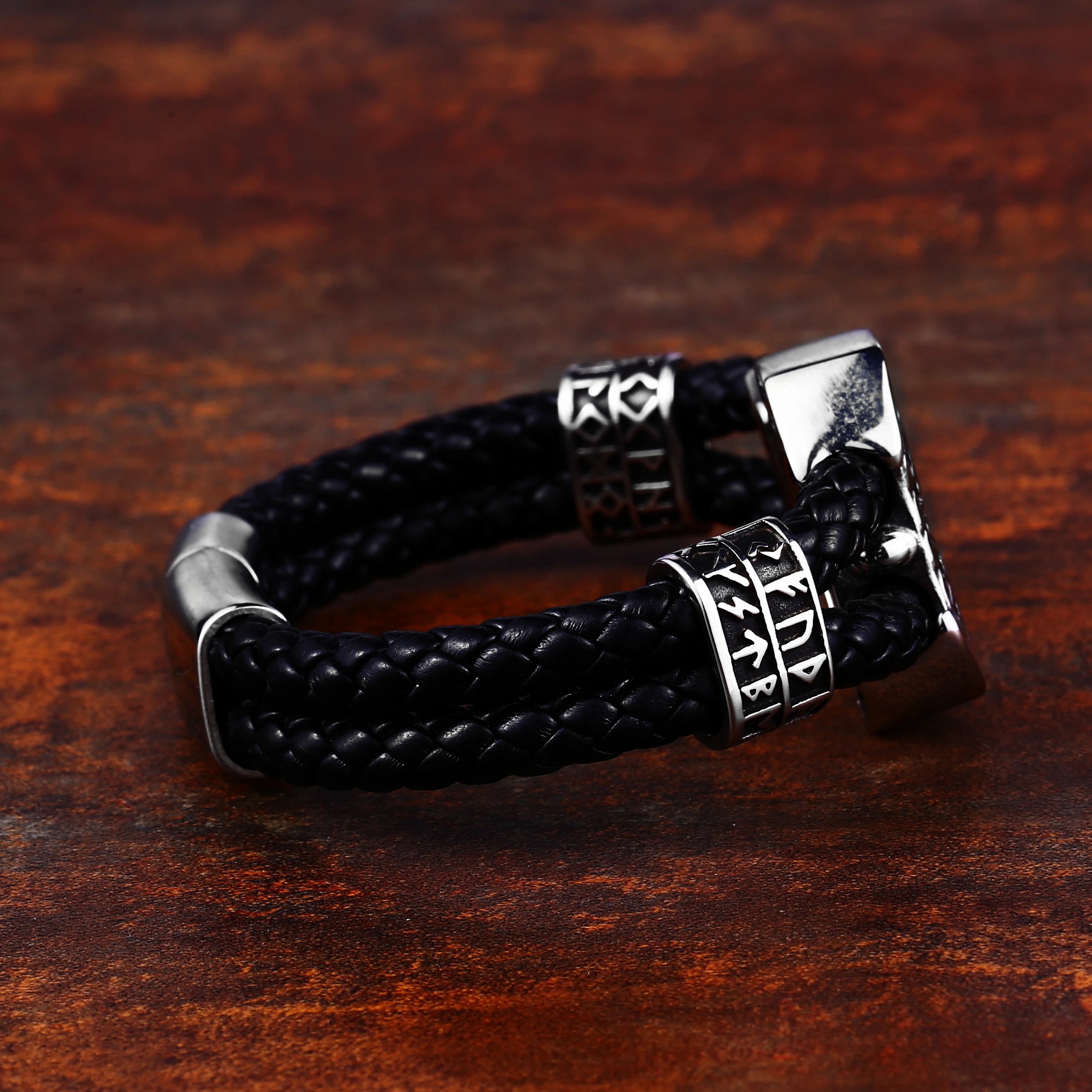 Corded leather bracelet with Mjölnir pendant