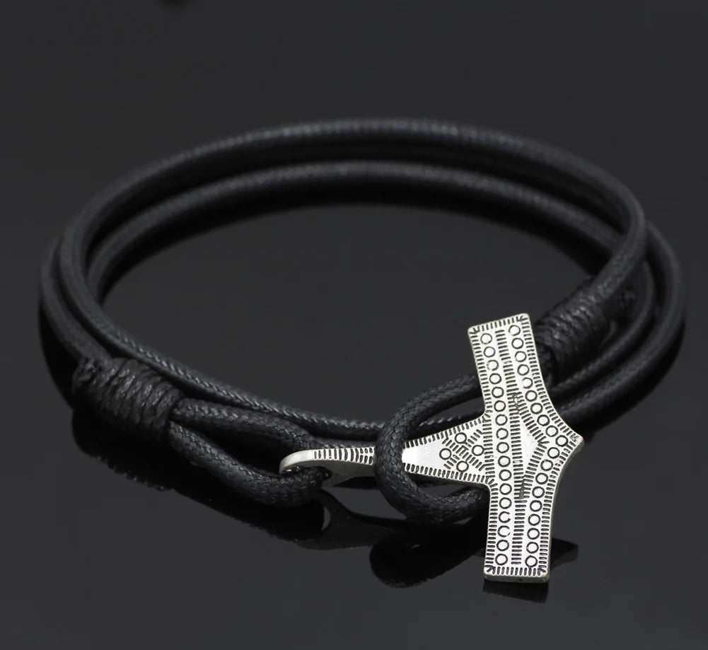 Rømersdal Mjölnir Waxed Cotton Rope Thor's Hammer Bracelet  The Pagan Trader Clean Silver  