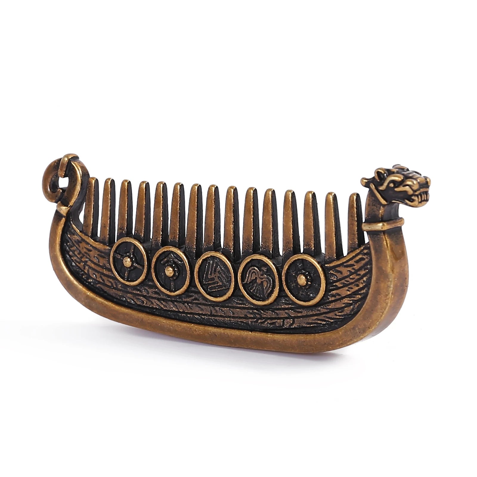 Dragon head detail on the front of Viking ship hair comb