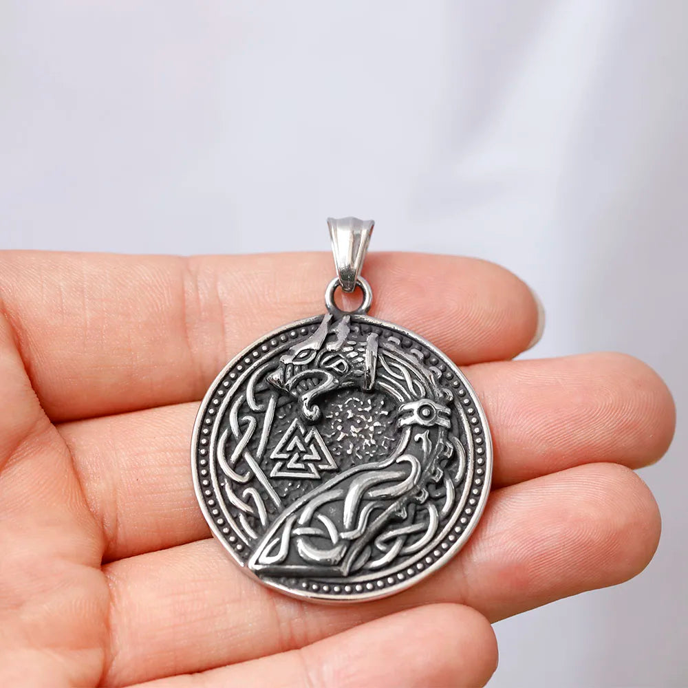 Dual-sided amulet featuring serpent Valknut and Helm of Awe