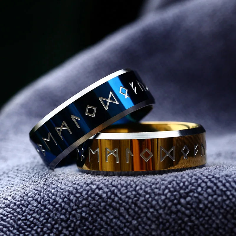 Glossy gold ring with Elder Futhark runes