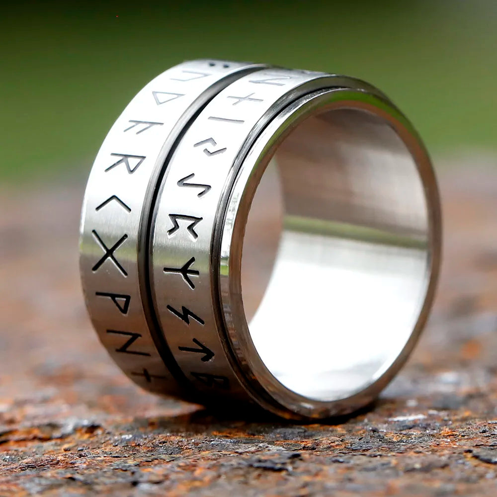 Elder Futhark Rune Spinner Ring with rotating band