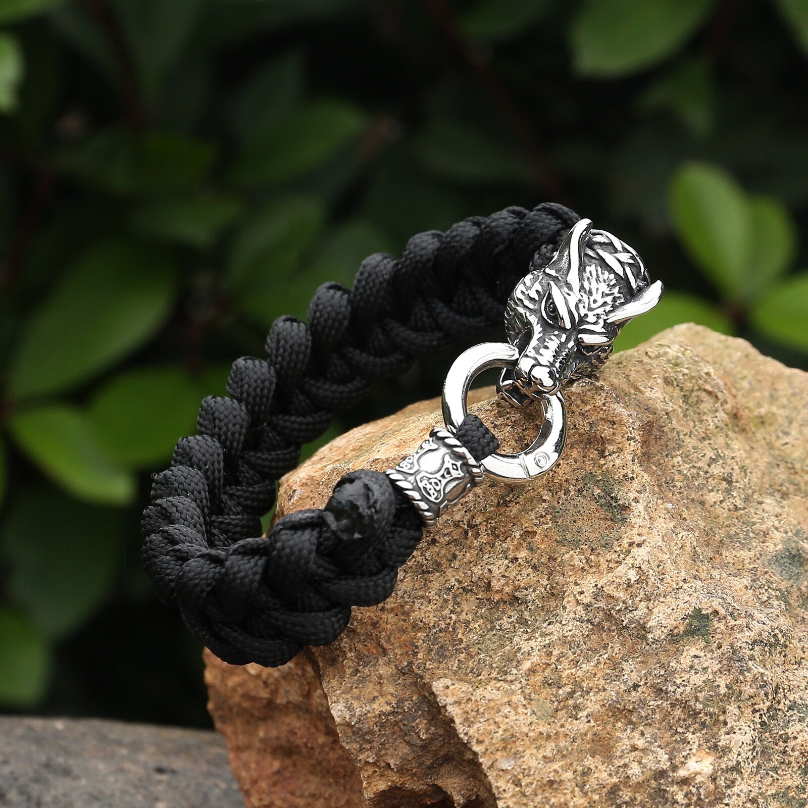 Fenrir Mjölnir Bead Paracord Handwoven Bracelet  The Pagan Trader Black 21cm 