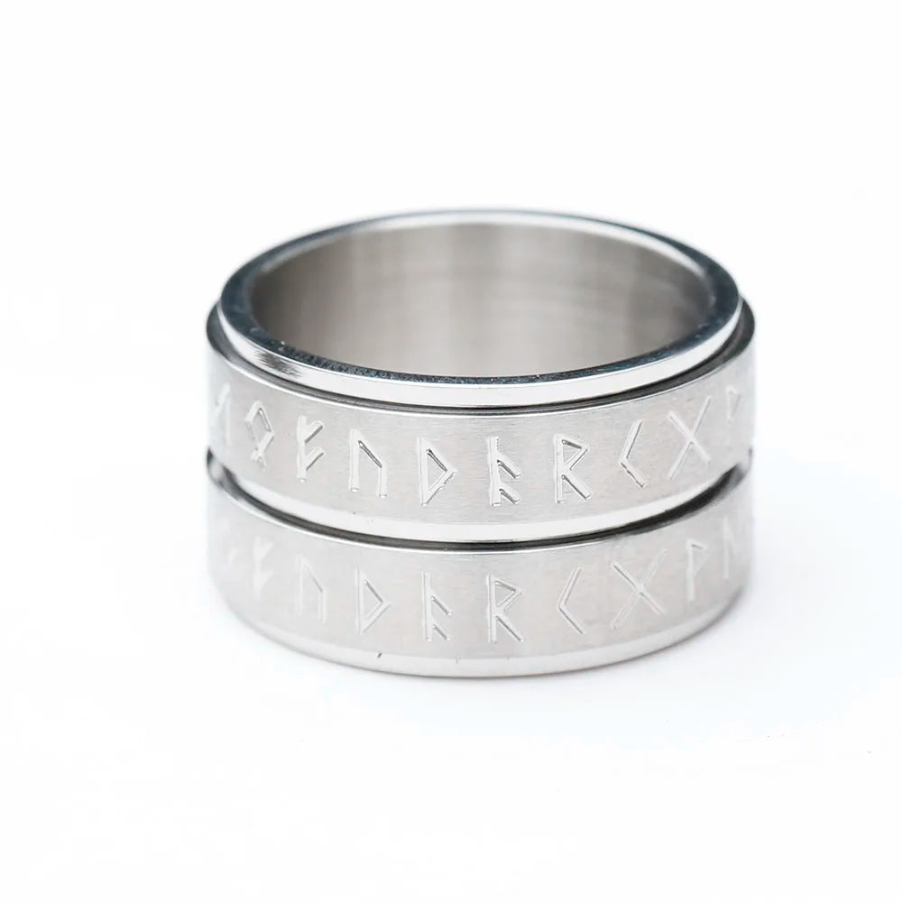 Engraved Rune Fidget Ring with dual-band design