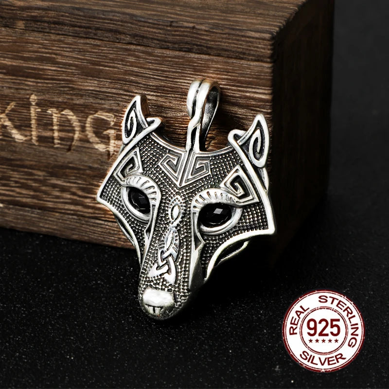 Sterling silver Fenrir pendant featuring the face of the legendary Norse wolf.