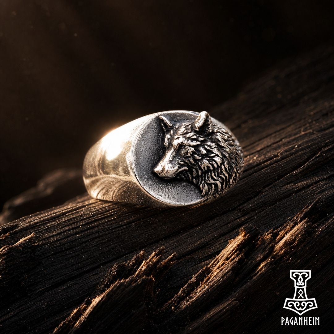 Wolf head ring representing Fenrir’s captivity and the twilight of the gods