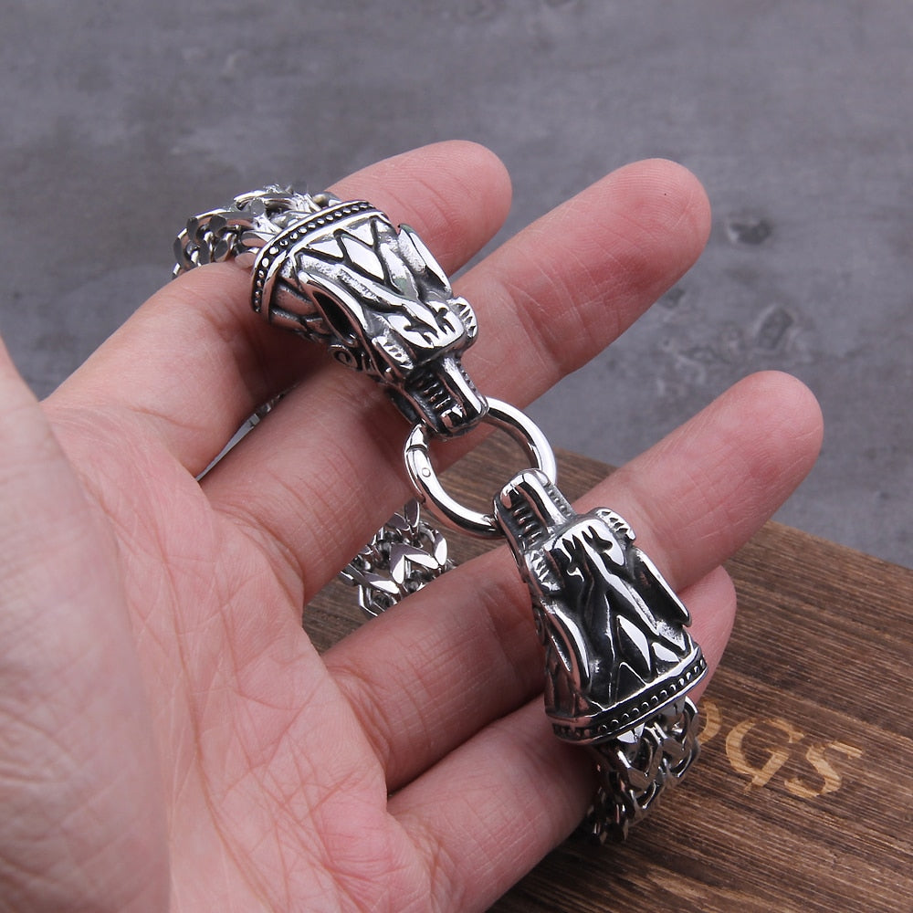 Sköll & Hati - Cuban Chain Linked Viking Bracelet 0 The Pagan Trader   