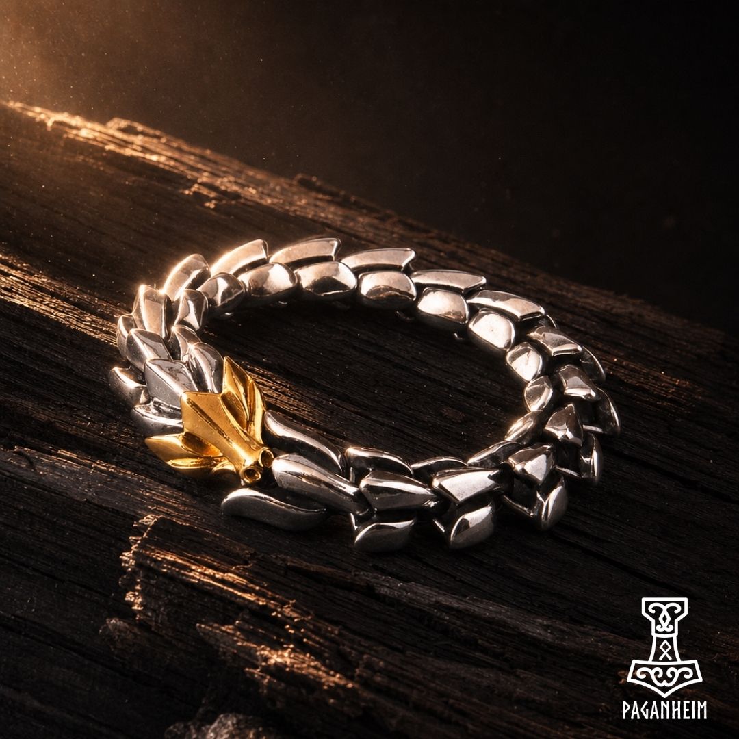 Jörmungandr‑inspired bracelet featuring segmented links representing the serpent’s spine