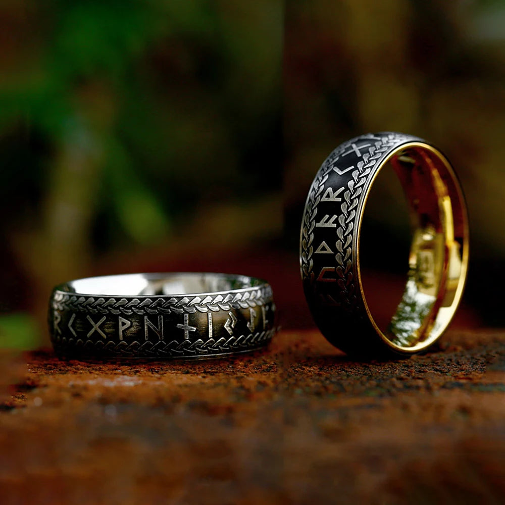 Sleek Gold & Silver Elder Futhark Rune Rings | Viking & Pagan Jewelry ...