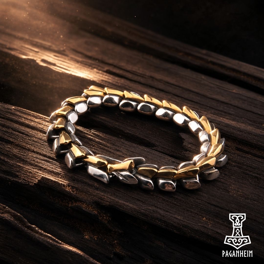 Detailed stainless steel bracelet symbolising Jörmungandr coiling after his clash with Thor