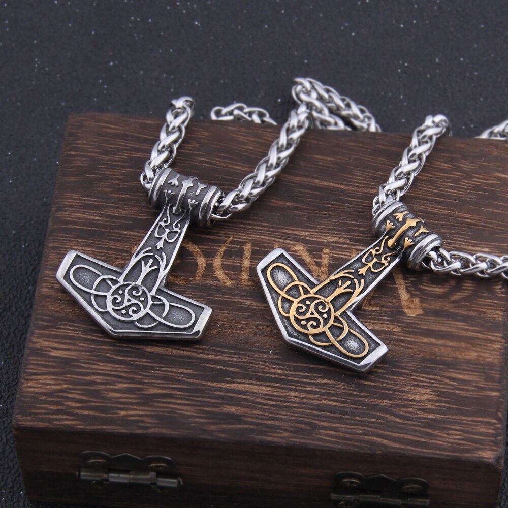 Triquetra Algiz Mjölnir - Rune Engraved Odin Thor's Hammer Viking Amulet 0 The Pagan Trader   