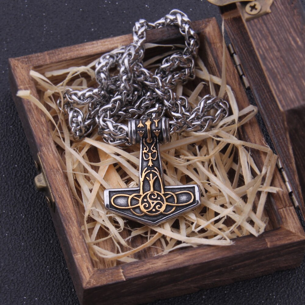 Triquetra Algiz Mjölnir - Rune Engraved Odin Thor's Hammer Viking Amulet 0 The Pagan Trader   