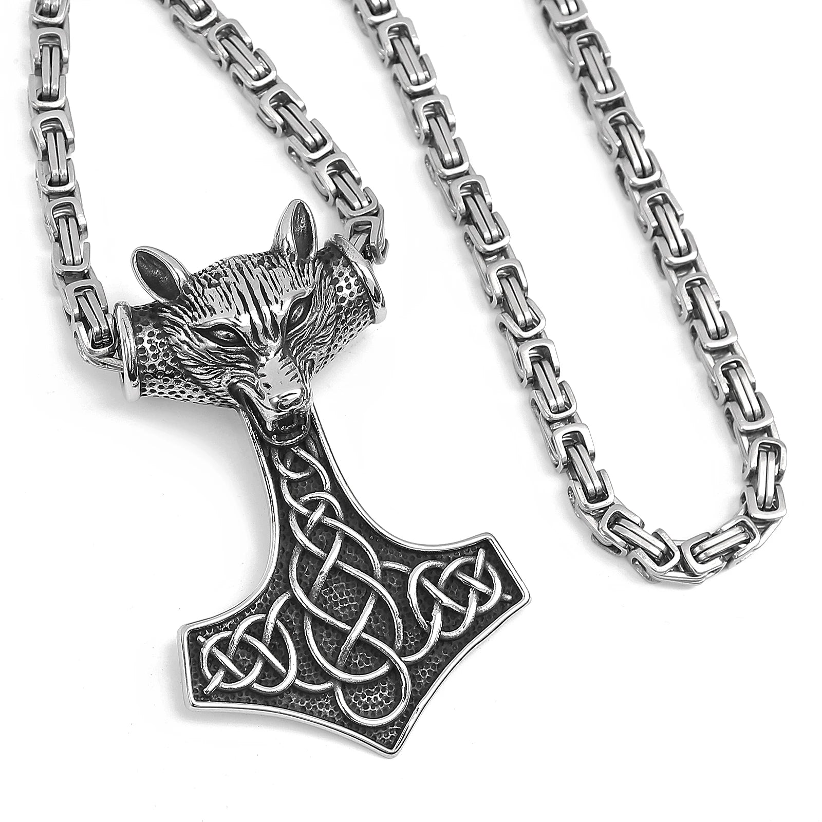 Handcrafted Byzantine King Chain accompanying the Mjölnir pendant.