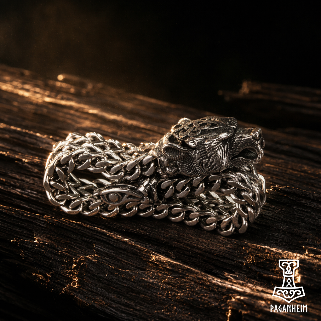 Heavy curb chain bracelet with a single bear‑head terminal