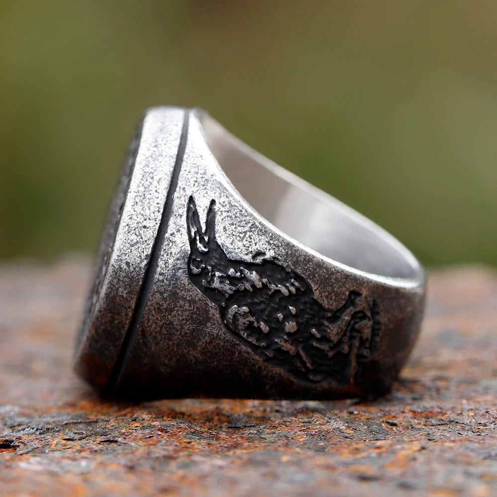 Raven Engraved Vegvísir Rune Icelandic Viking Ring  The Pagan Trader   