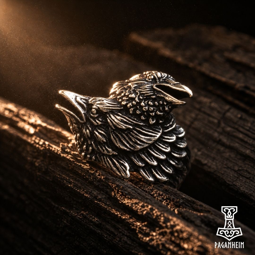 Huginn and Muninn ring representing Odin’s wisdom and watchful presence