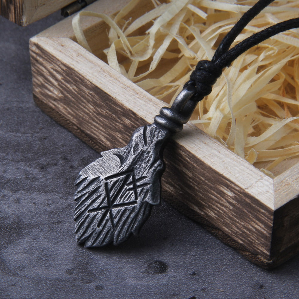 Othala Rune Engraved Wolf Head Necklace 0 The Pagan Trader   