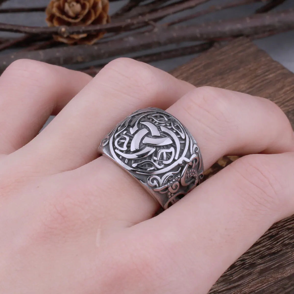 Triskele Horns of Odin Jelling Style Norse Viking Ring  Paganheim   
