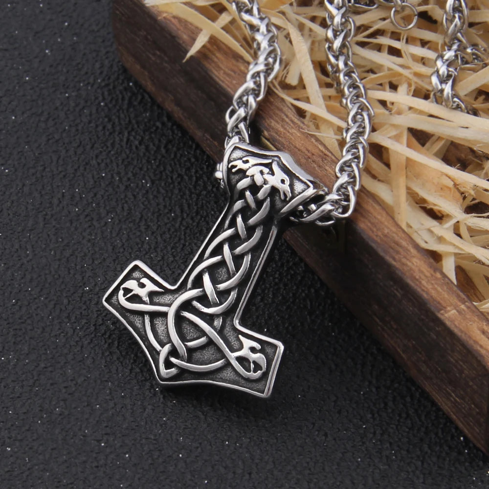 Jelling Art Engraved Dreki Mjölnir - Old Nordic Viking Dragon Amulet 0 The Pagan Trader   