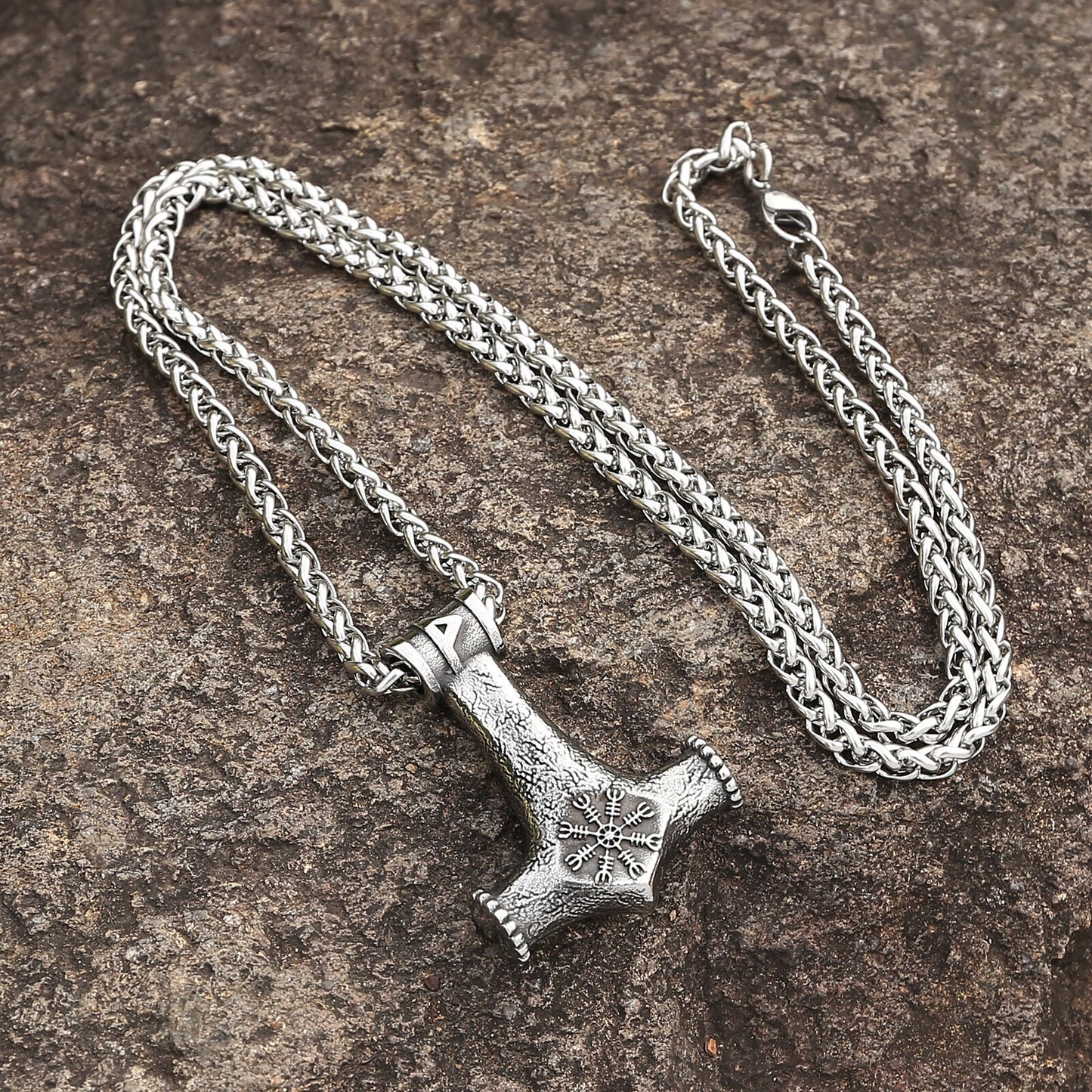 Thurisaz Ægishjálmr Mjölnir - Byzantine & Wheat Chain Linked Viking Amulet 0 The Pagan Trader Wheat Chain  