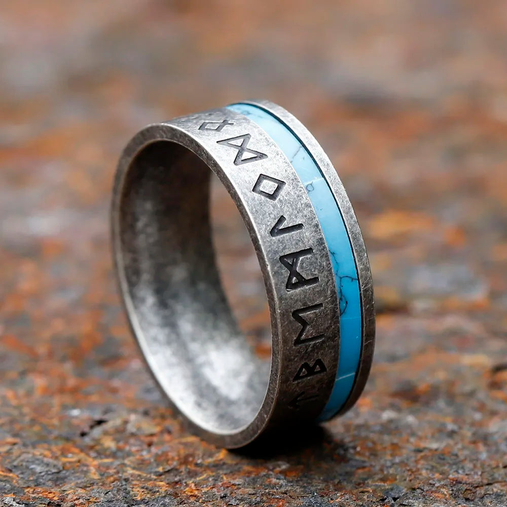 Blue Rimmed Elder Futhark Rune Viking Ring  The Pagan Trader   