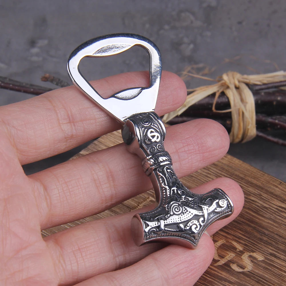 Mjölnir bottle opener with a Triquetra symbol at its top.